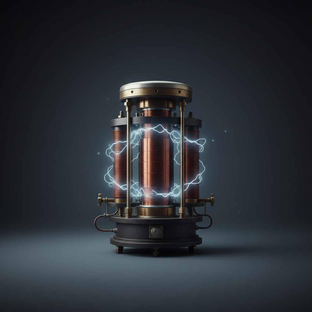 Vintage Tesla coil with modern pale blue glow