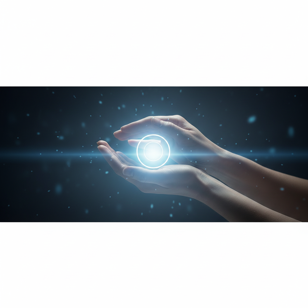 Hands warming under pale blue PEMF glow