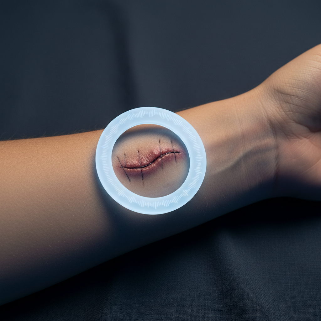 Healing wound with pale blue PEMF glow